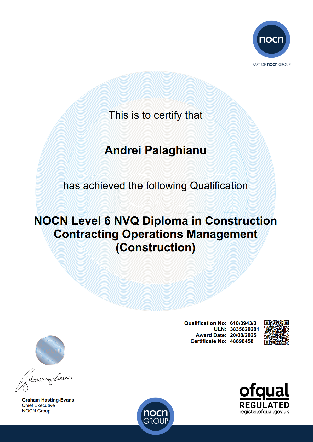 NVQ Level 6 Diploma — Construction Site Management